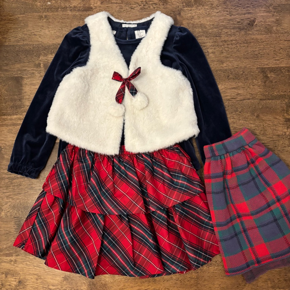 Max Studio Kids size 5 3 piece set, shirt vest and skirt + casual skirt